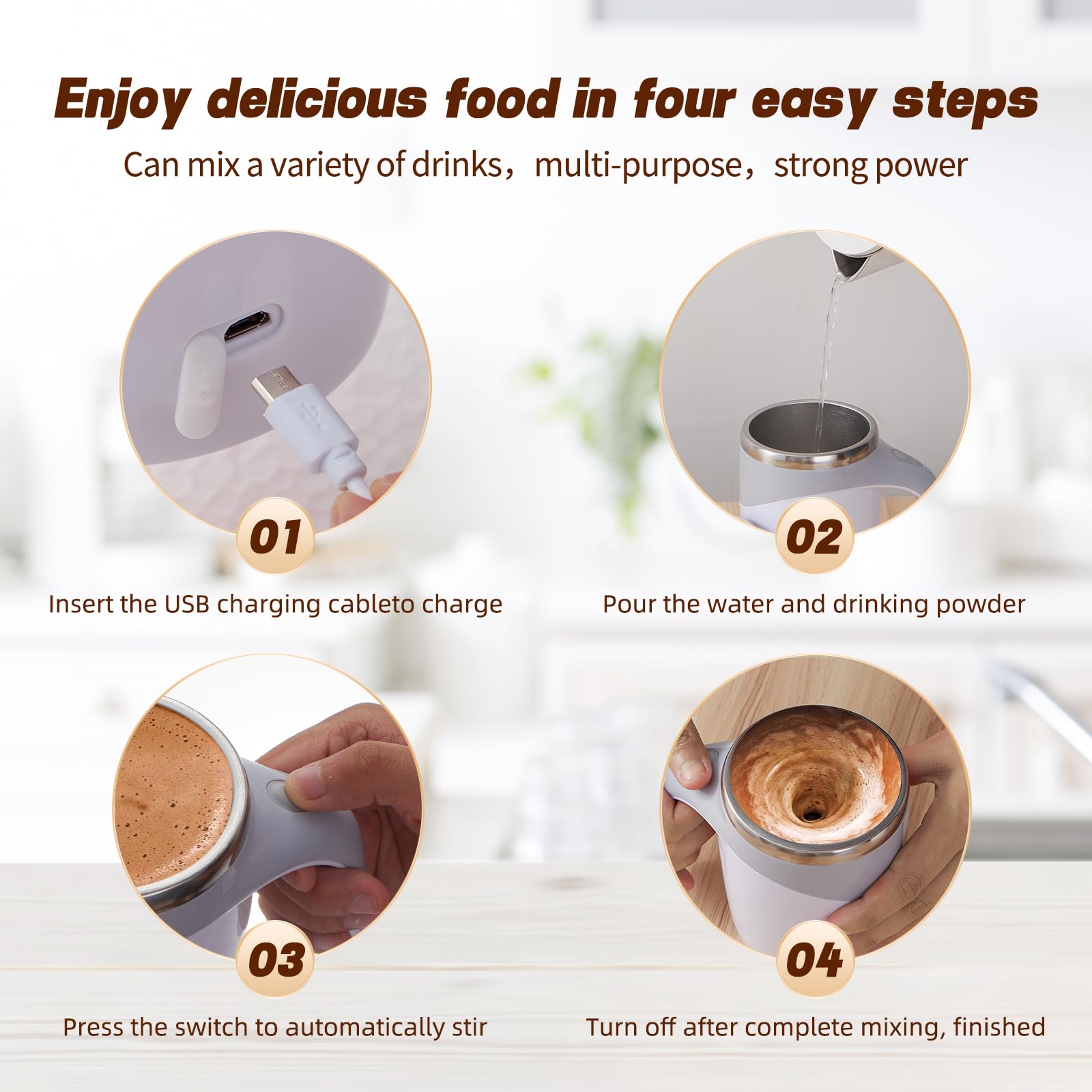 Taza mezcladora automática ideal para oficina y café diario.