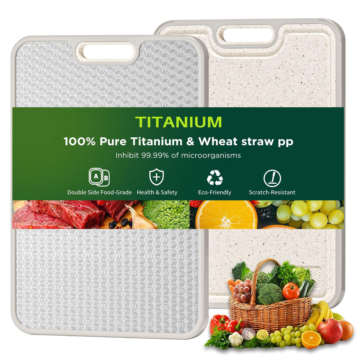 Tabla de corte TBFWiCO de titanio dos caras para carnes y verduras.