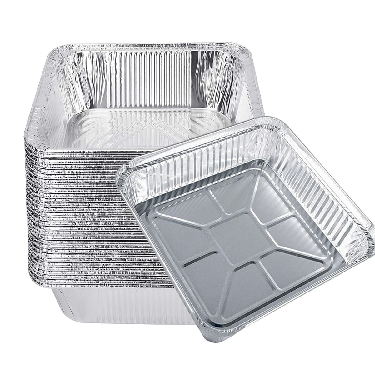 Paquete de 30 bandejas de aluminio 9x9 con tapas para transportar.