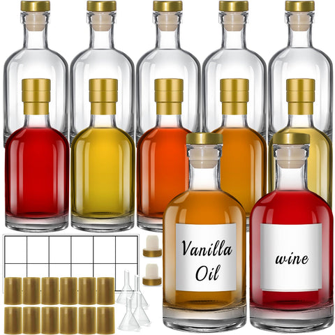 TBWIND botellas de cristal claras con corcho dorado para almacenamiento seguro de bebidas.
