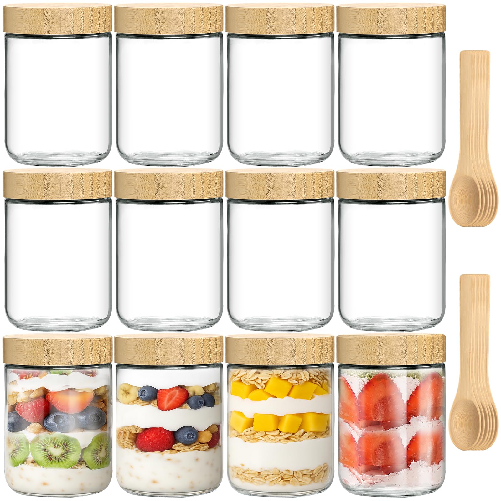 TBWIND jarro de vidrio 16oz con tapa de bambú mantiene frescura para yogur.