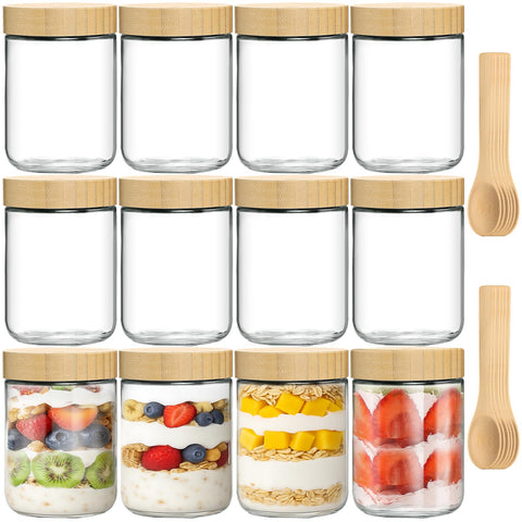 TBWIND jarro de vidrio 16oz con tapa de bambú mantiene frescura para yogur.