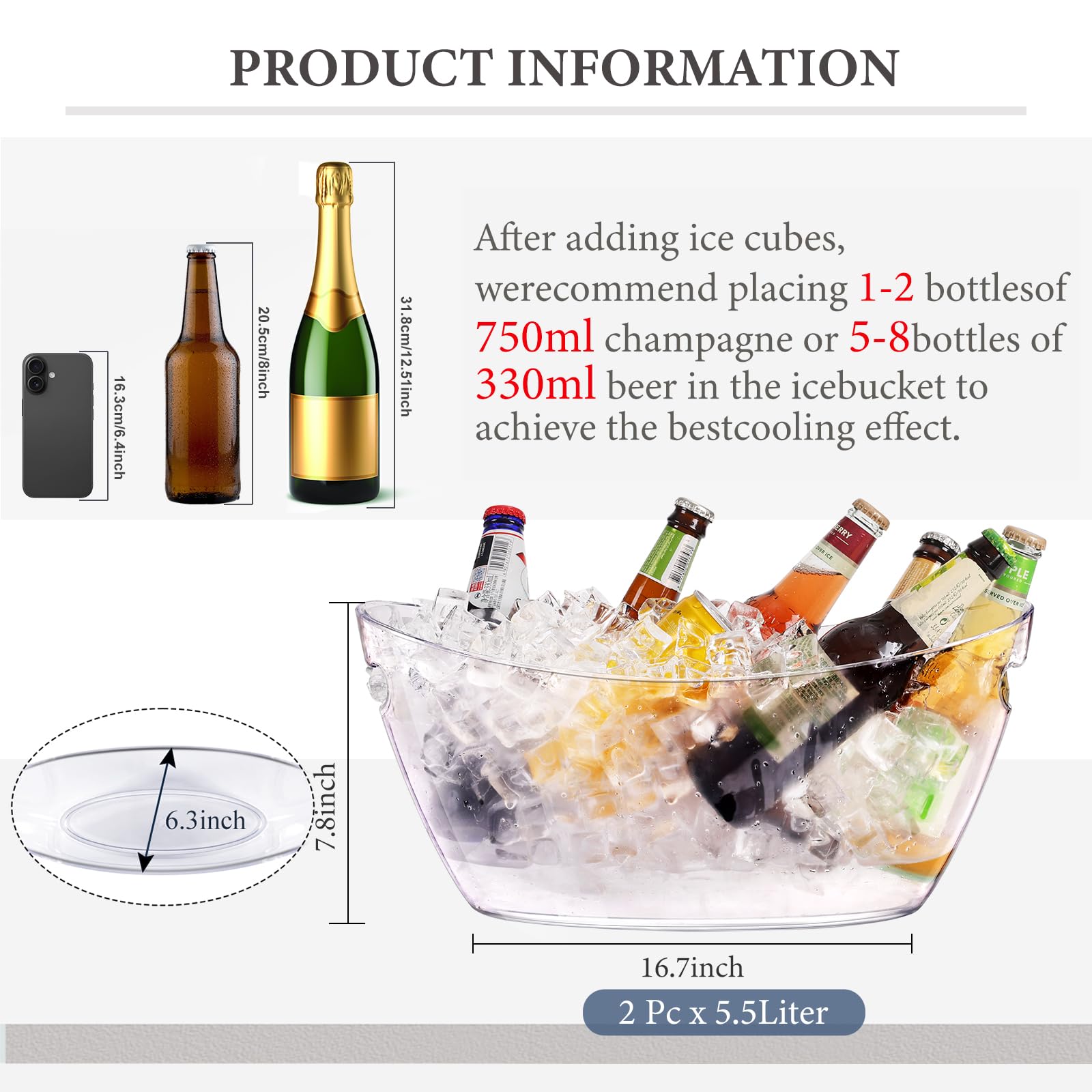 Balde de champagne tchrules, capacidad 750 ml, ideal para fiestas.
