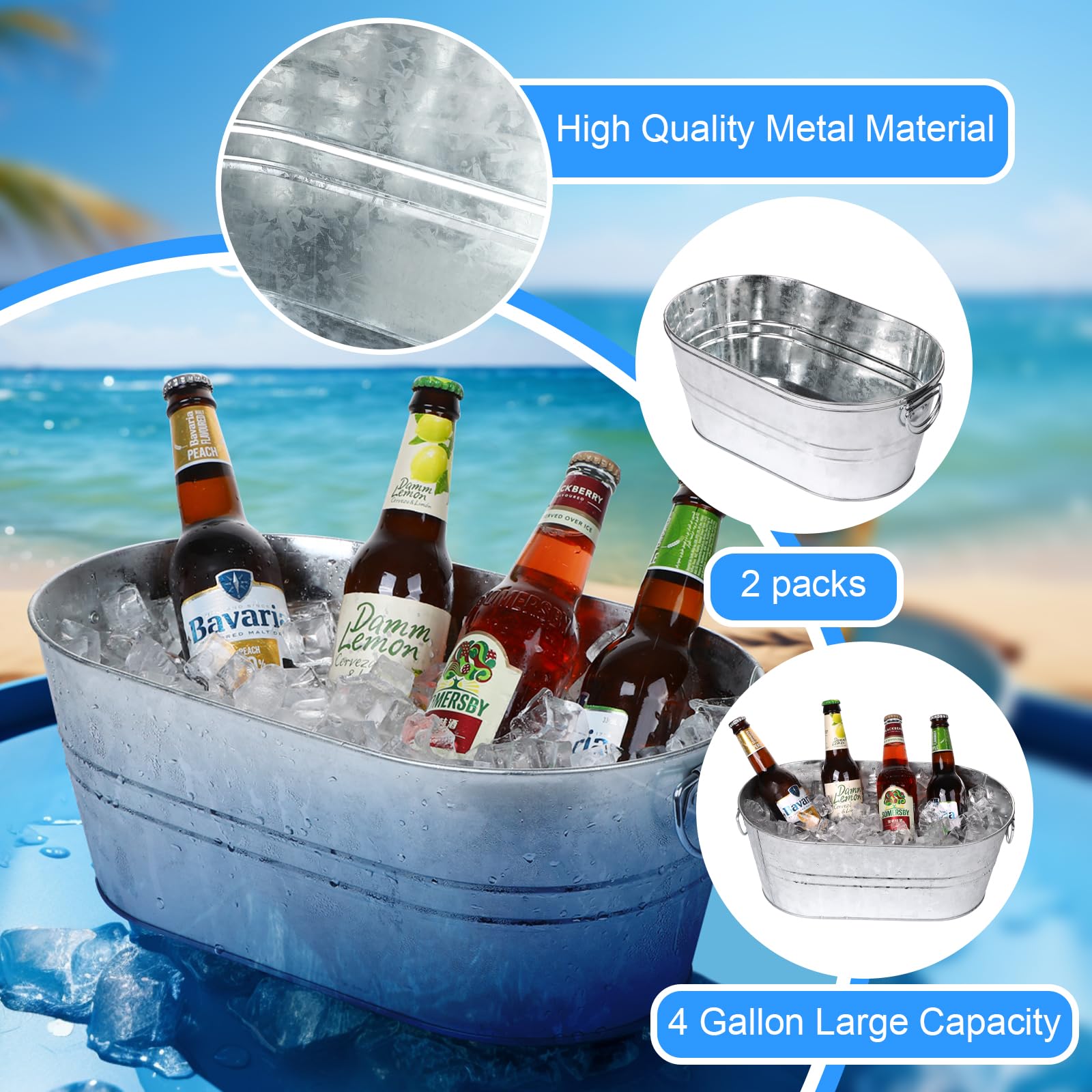 tchrules cubo hielo galvanizado, almacenamiento para frutas.