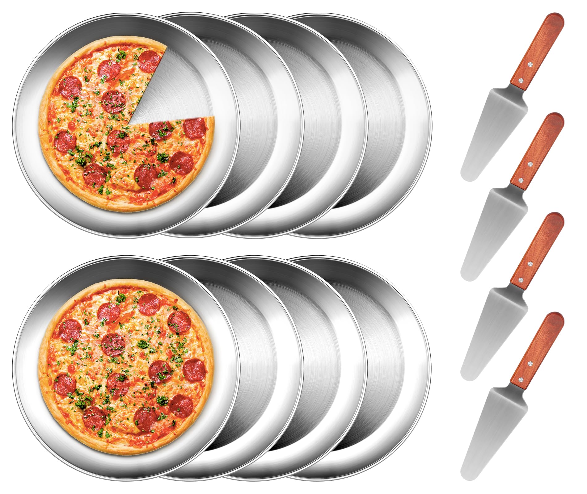Conjunto de 8 bandejas tchrules para pizza de 12 pulgadas, listo para hornear deliciosas pizzas.