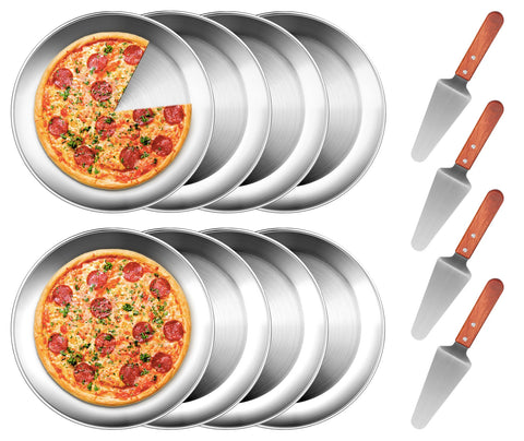 Conjunto de 8 bandejas tchrules para pizza de 12 pulgadas, listo para hornear deliciosas pizzas.
