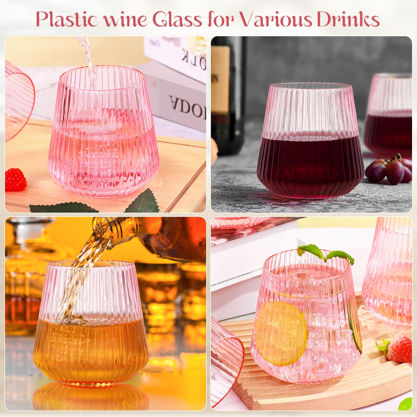 Vaso para fiestas rosa 14oz, plástico seguro y apto para uso diario.