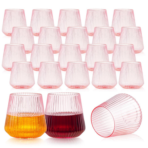Vaso plástico tchrules rosa 14oz con acanalado, ideal para eventos elegantes.