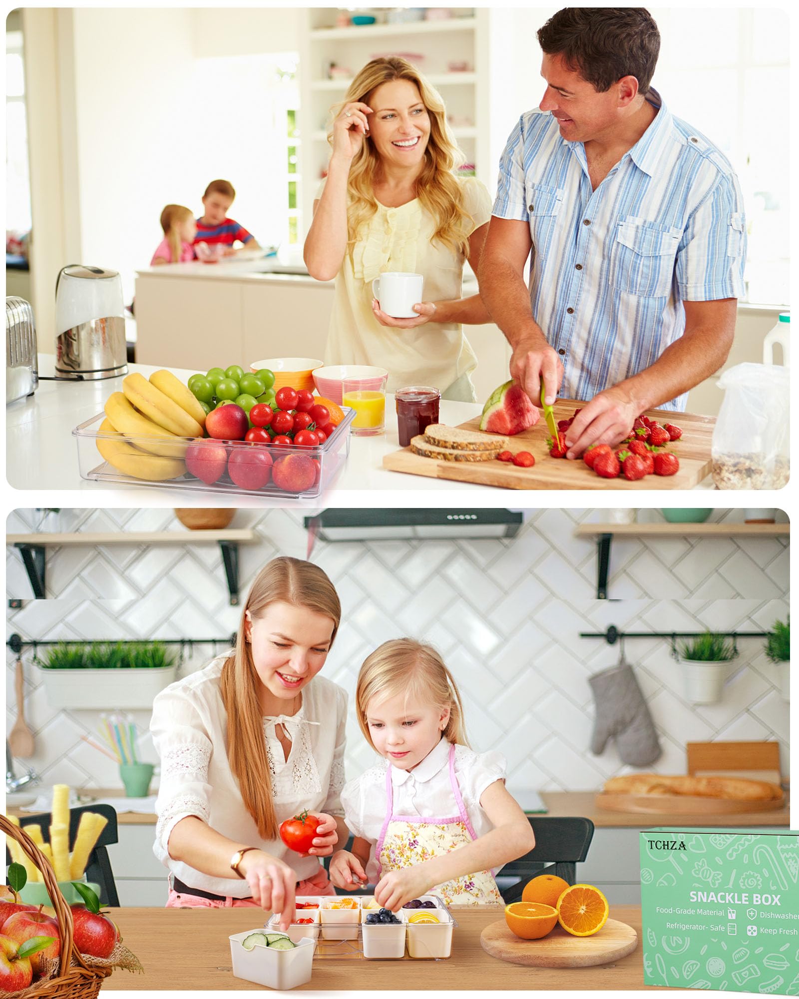 Caja Snackle de TCHZA: organizador transparente para frutas y snacks.