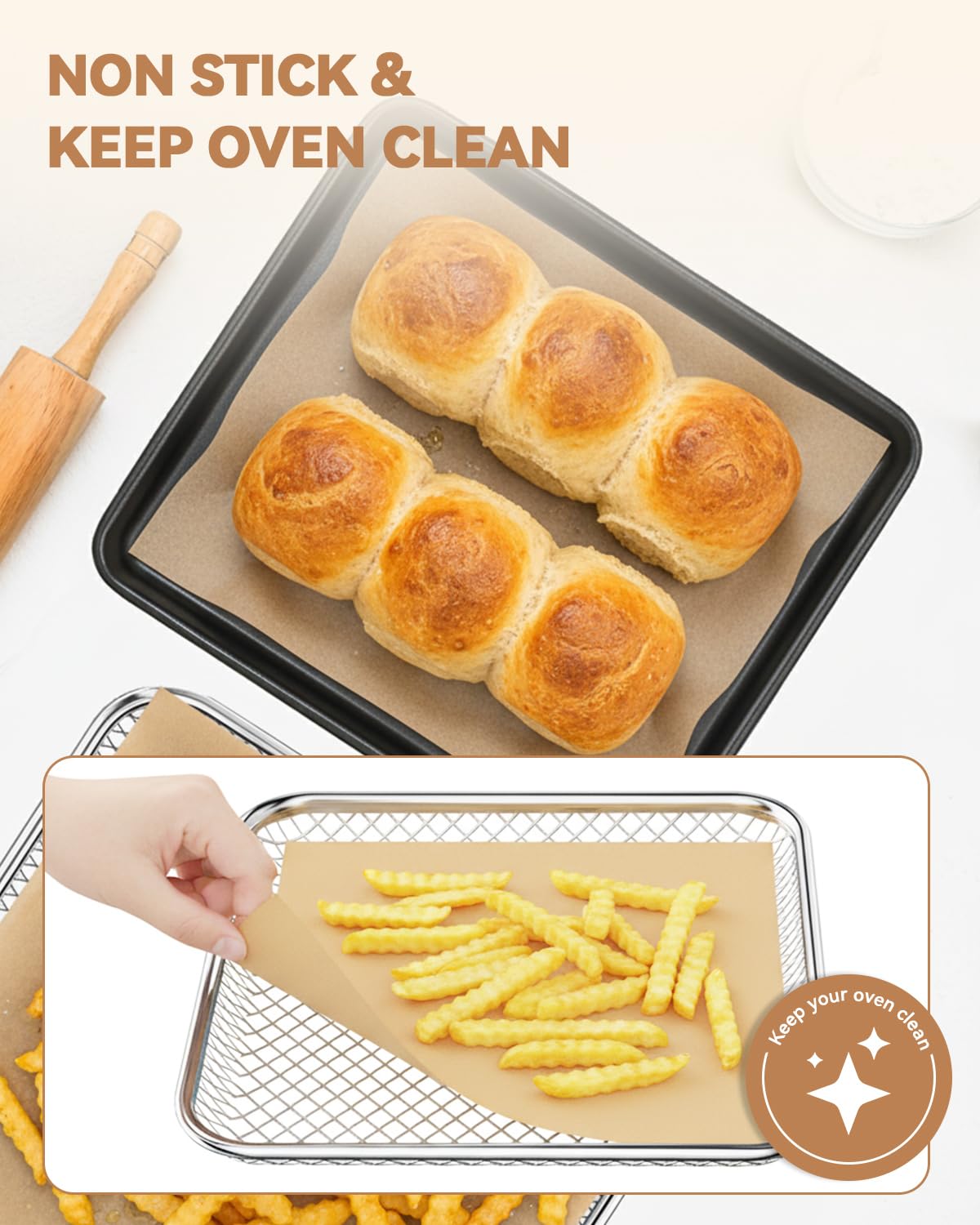 Uso versátil en horno y freidora de aire con papel pergamino TCSNOE.