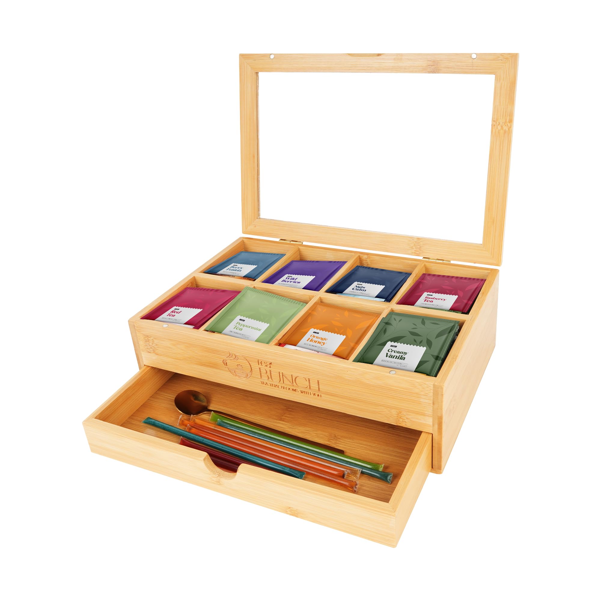 Tea Bunch organizador de té de bambú con 8 compartimentos para ordenar tés.