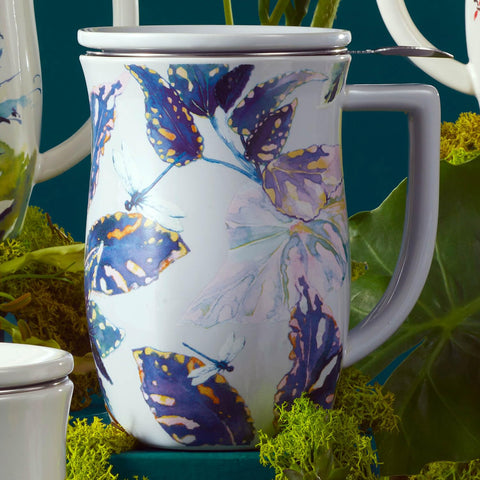 Tea Forte Taza Fiore de Cerámica con Infusor – 14 onzas, Asa, Pared Doble, Apto Lavavajillas y Microondas (Demoiselle)