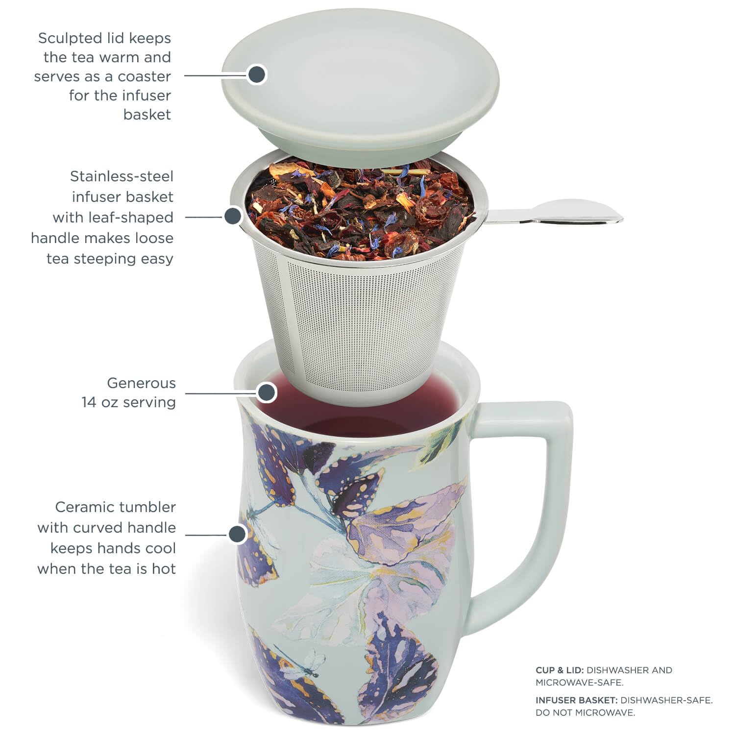 Tapa Tea Forte mantiene calor y sirve como base para el infusor.