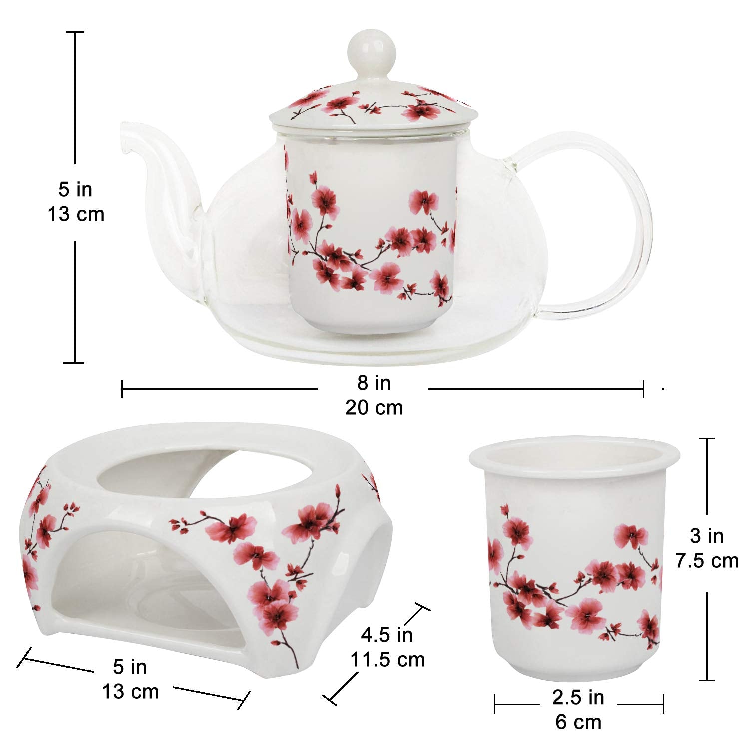 Base calentador Teabloom con vela para mantener el té caliente.