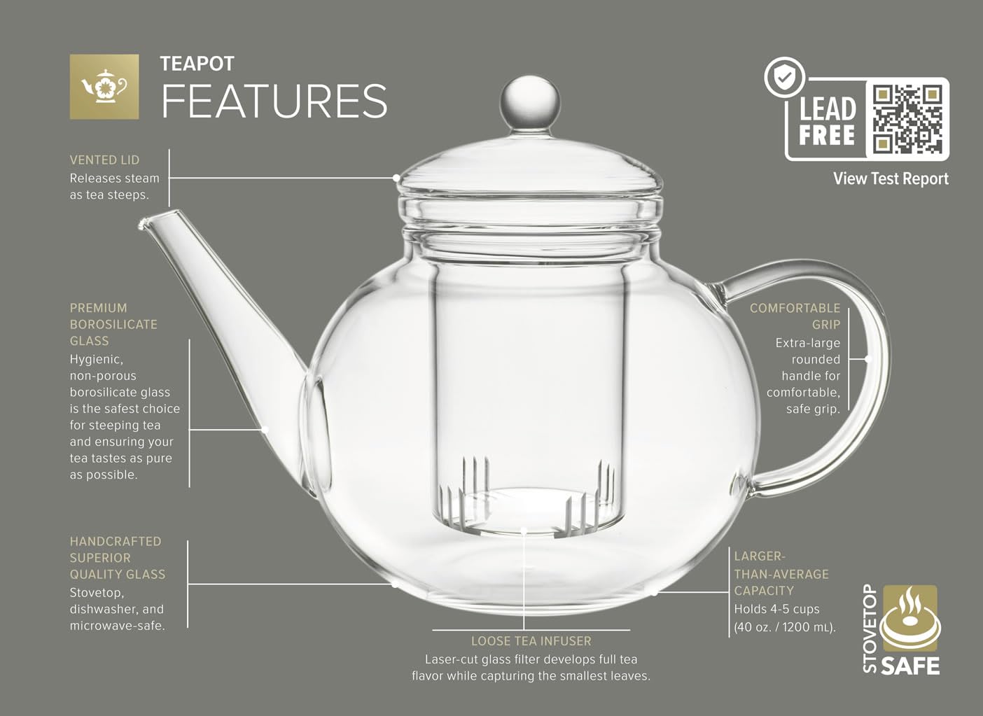 Teabloom capacidad 40 onzas perfecta para varias tazas en casa.