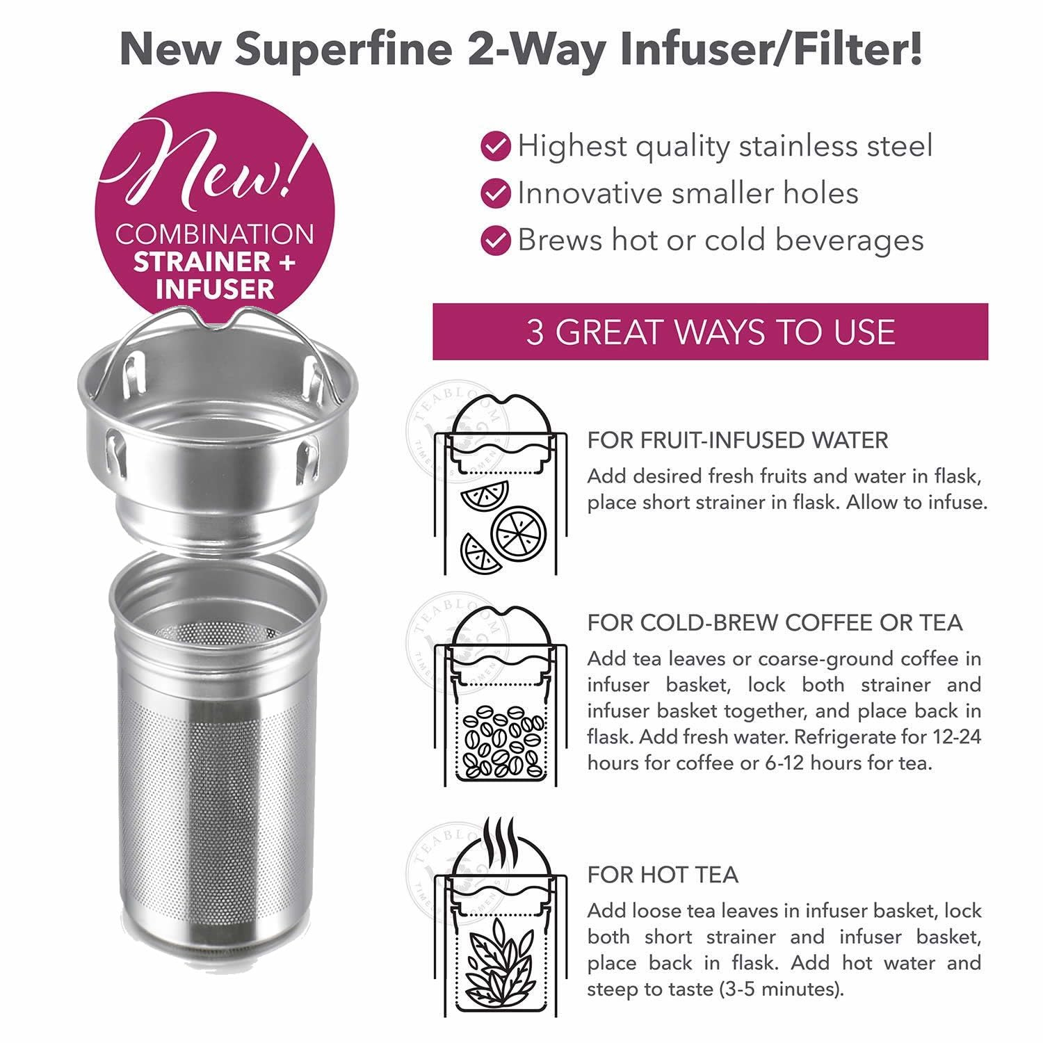 Teabloom Cosmopolitan: capacidad de 480 ml para todo el día