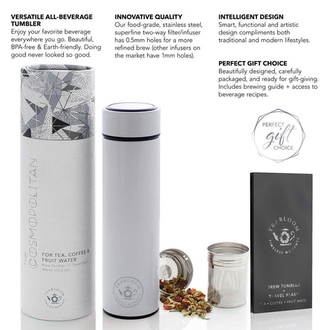 Teabloom Cosmopolitan en navy blue, vaso de viaje durable para té, café o agua.