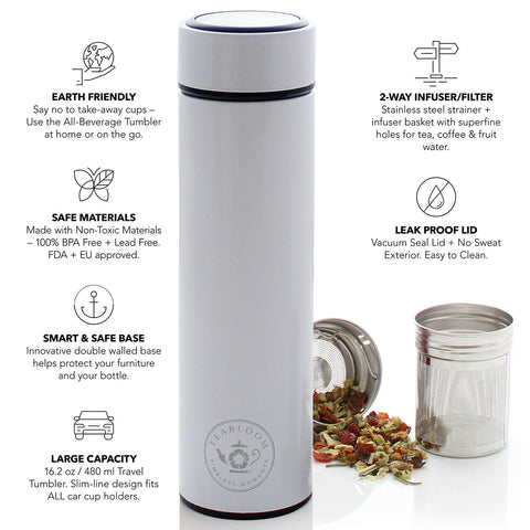 Teabloom Cosmopolitan en ruby red, vaso térmico portátil para bebidas calientes o frías.