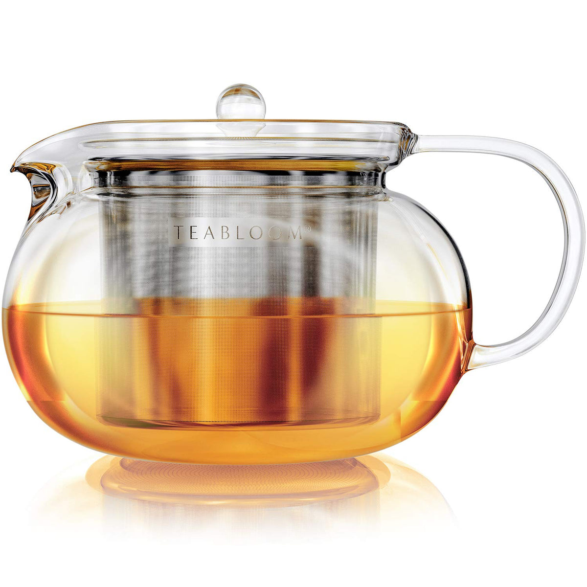 Teabloom Kyoto tetera de vidrio resistente al calor para infusiones claras.