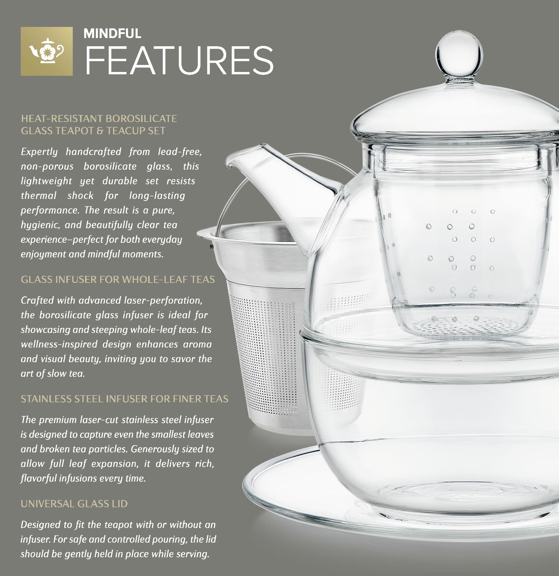 Teabloom Mindful Tea-for-One, infusor de acero inoxidable para hojas finas.