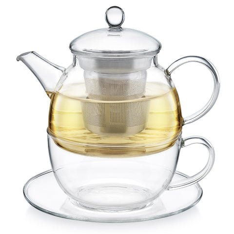 Teabloom Mindful Tea-for-One, taza con platillo de cristal para momentos de calma.