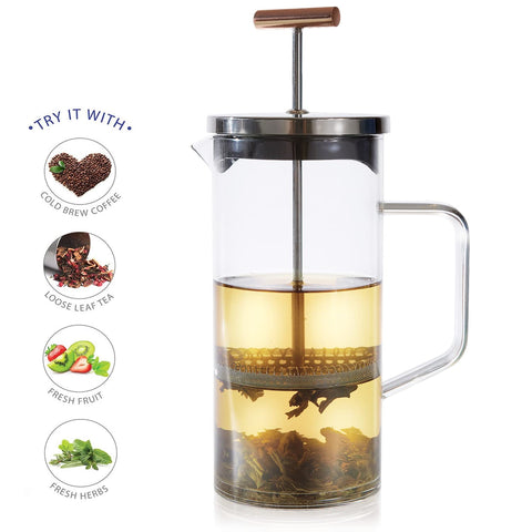 Teabloom prensa para té con cuerpo de vidrio borosilicato, sabor puro.