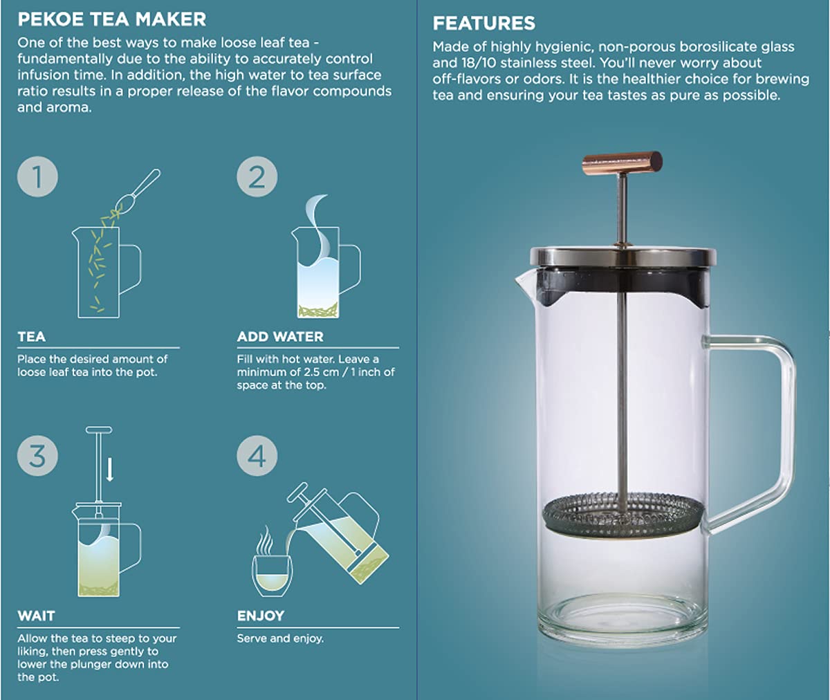 Teabloom prensa para té, diseño moderno que encaja en cocinas actuales.