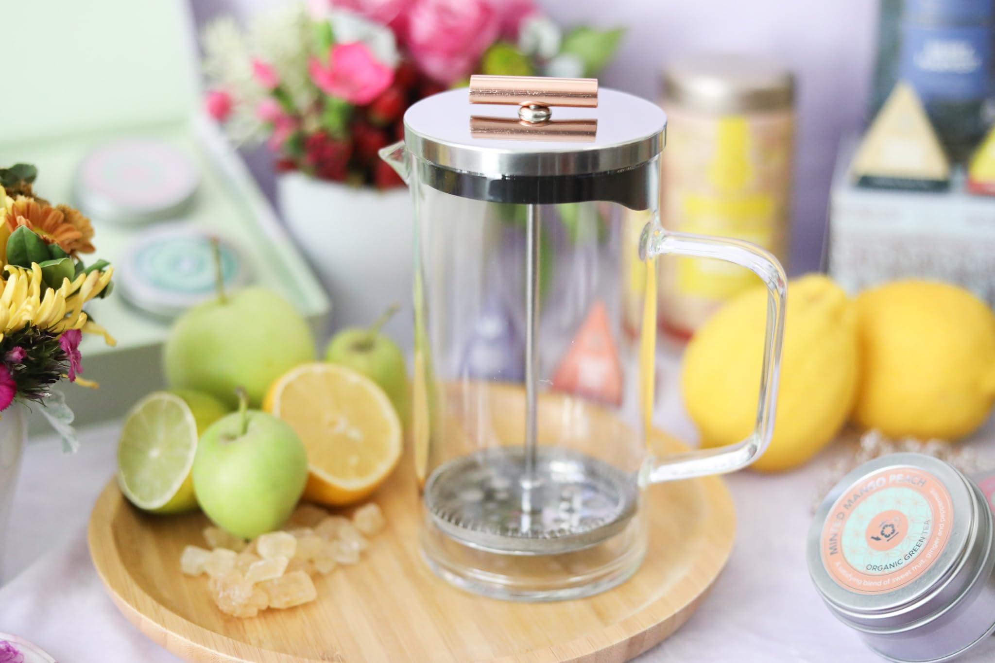 Teabloom prensa para té con filtro de acero inoxidable, infusiones limpias.