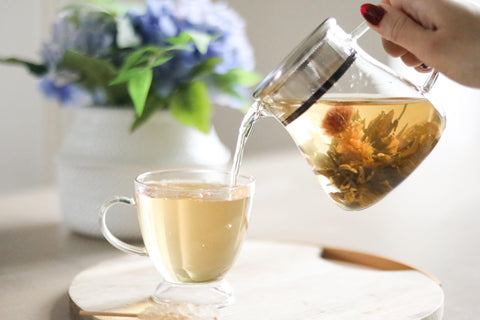 Teabloom tapa con filtro de acero inoxidable facilita infusionar y limpiar.