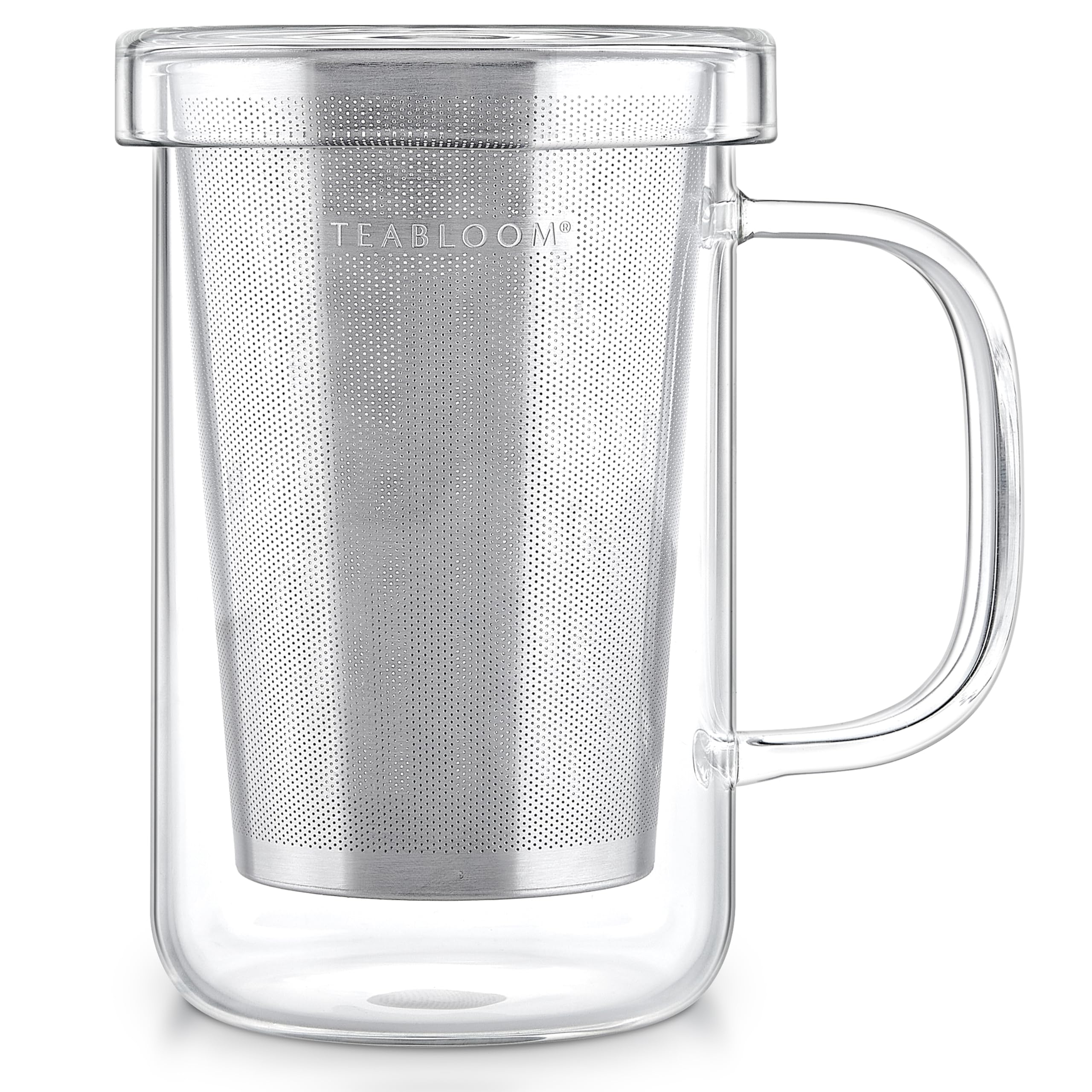 Teabloom taza de cristal borosilicato con infusor inoxidable para infusionar hojas sueltas