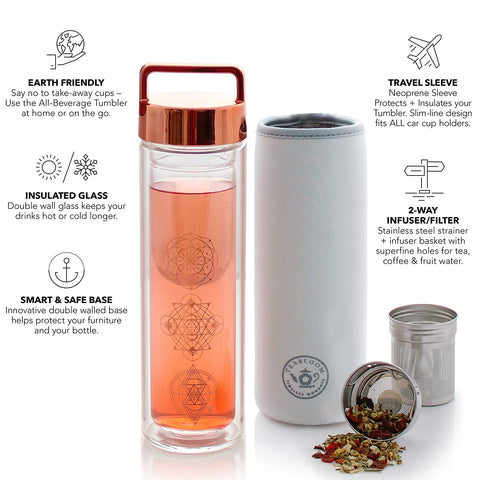 Teabloom Wayfarer, interior de vidrio, ofrece claridad para saborear bebidas sin retener olores.