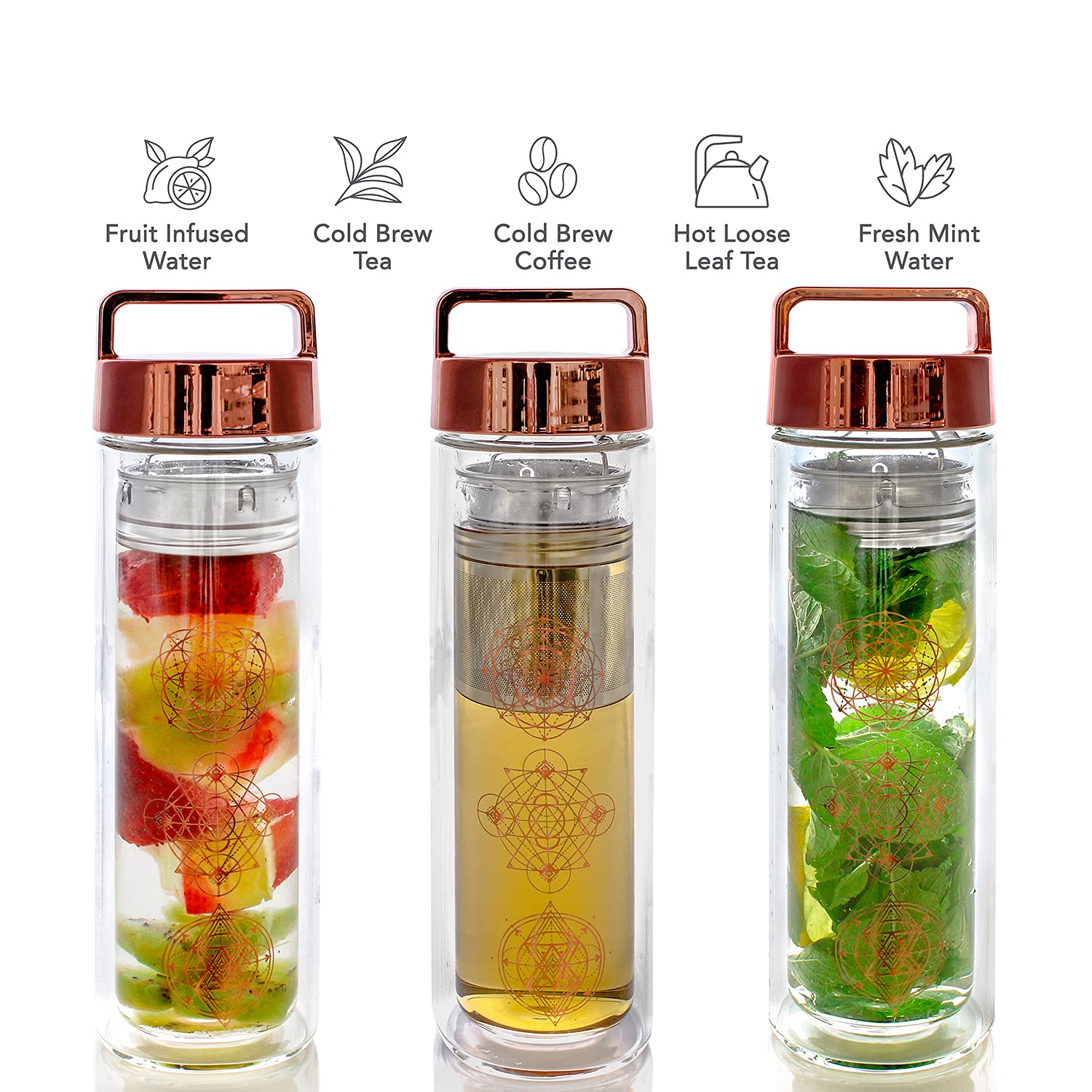 Teabloom Wayfarer, infusor de acero inoxidable de dos vías, permite té caliente o frío sin sabores residuales.