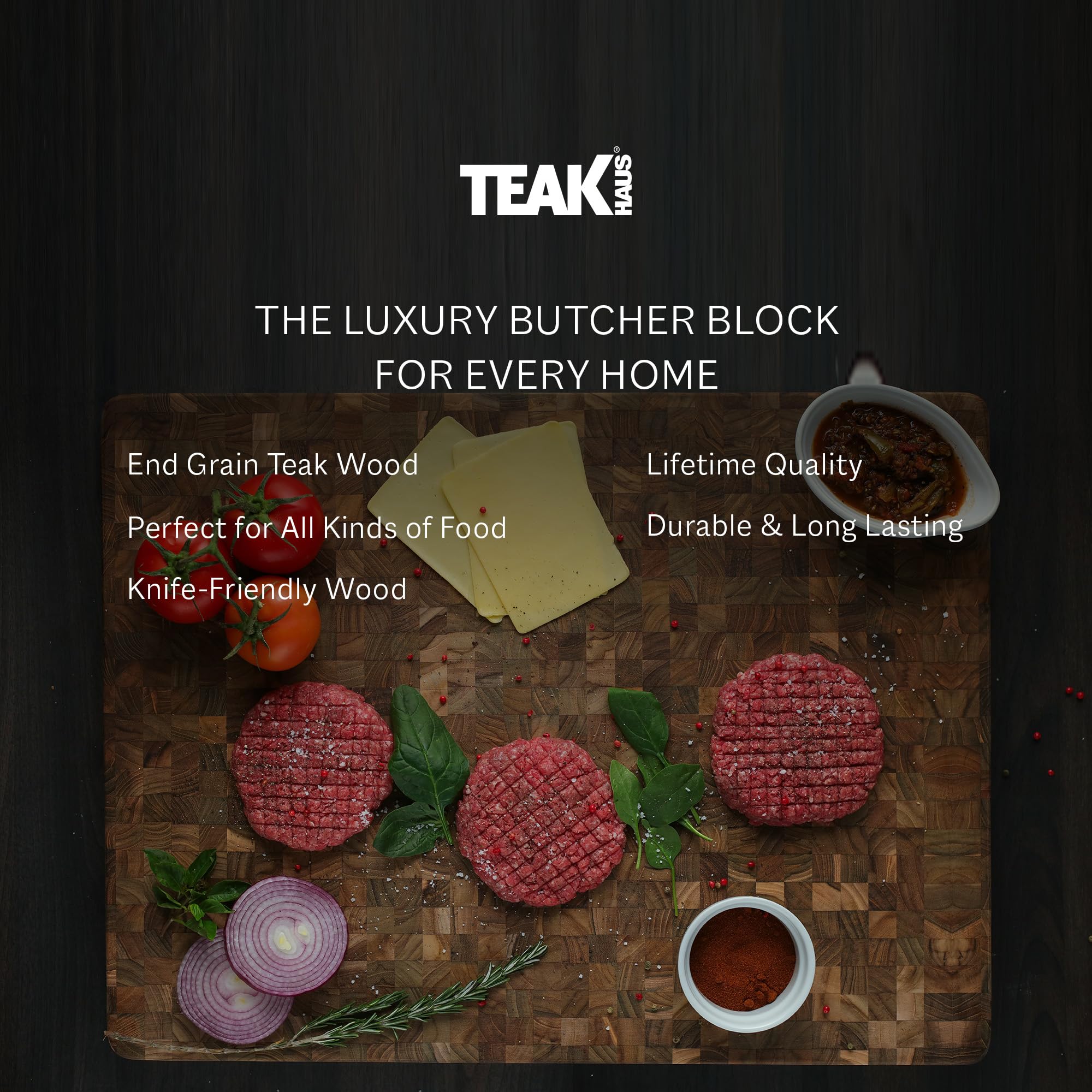 Teakhaus con canal de jugos y hueco para plato durante el corte