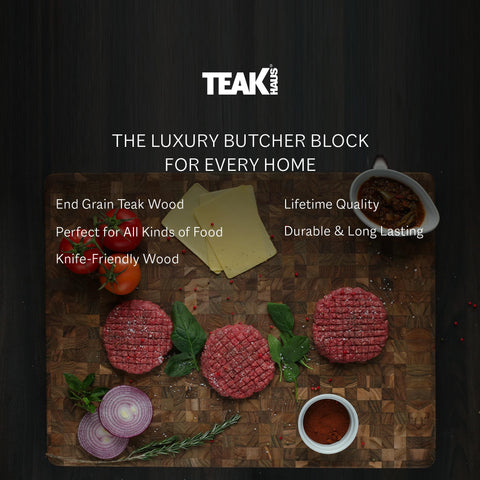 Teakhaus con canal de jugos y hueco para plato durante el corte