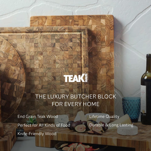 Superficie de teca Teakhaus que resiste la humedad y desgaste.