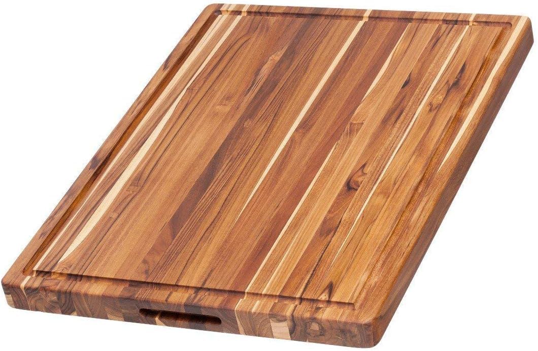 Teakhaus tabla de cortar grande con ranura para jugos, ideal para asados.