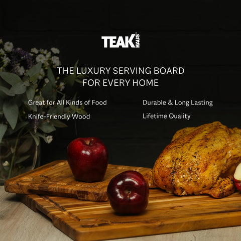 Tabla Teakhaus de teca rectangular con borde liso para uso diario.