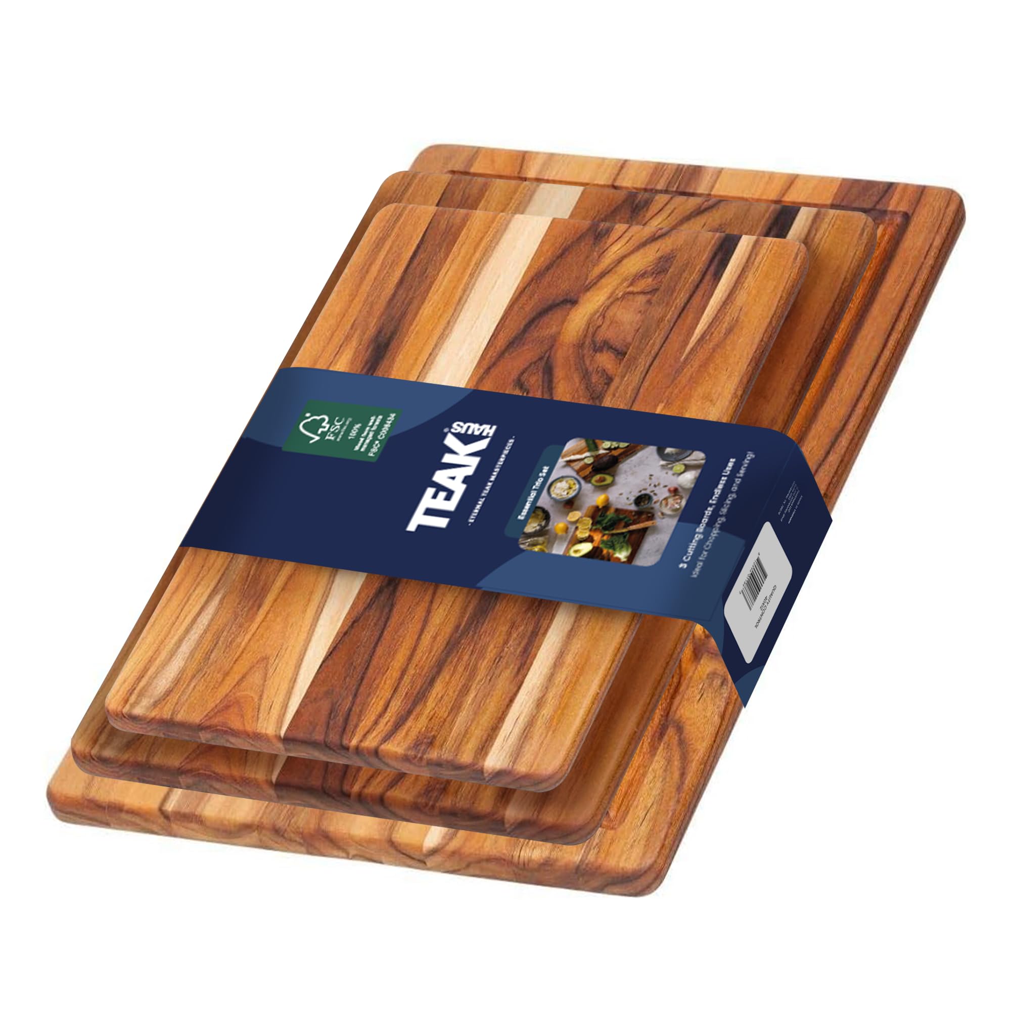 Teakhaus: tabla de corte de teca, juego de tres, tamaño pequeño para tareas rápidas.