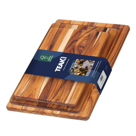 Teakhaus: tabla de corte de teca, juego de tres, tamaño pequeño para tareas rápidas.
