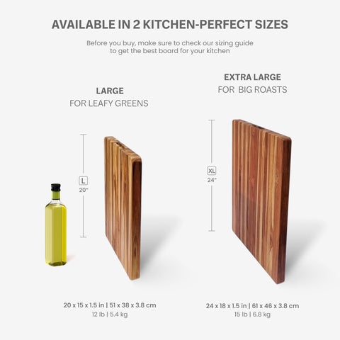 Tabla Teakhaus XL, uso con cuchillo, superficie suave que cuida las hojas