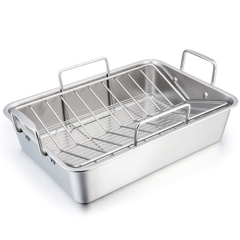 TeamFar bandeja de asado en acero inoxidable para hornear pavo de forma uniforme.