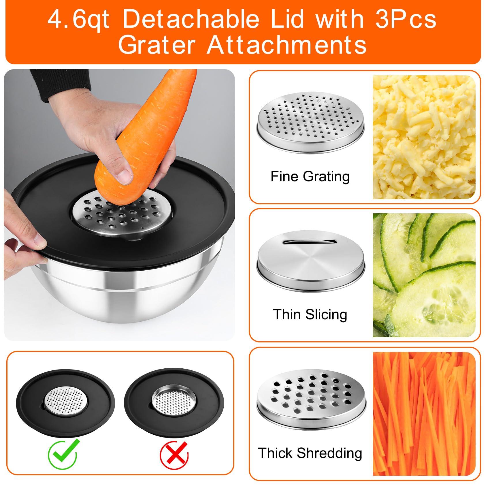 TeamFar bol de 1,5 qt con tapa para batir ingredientes con estabilidad.