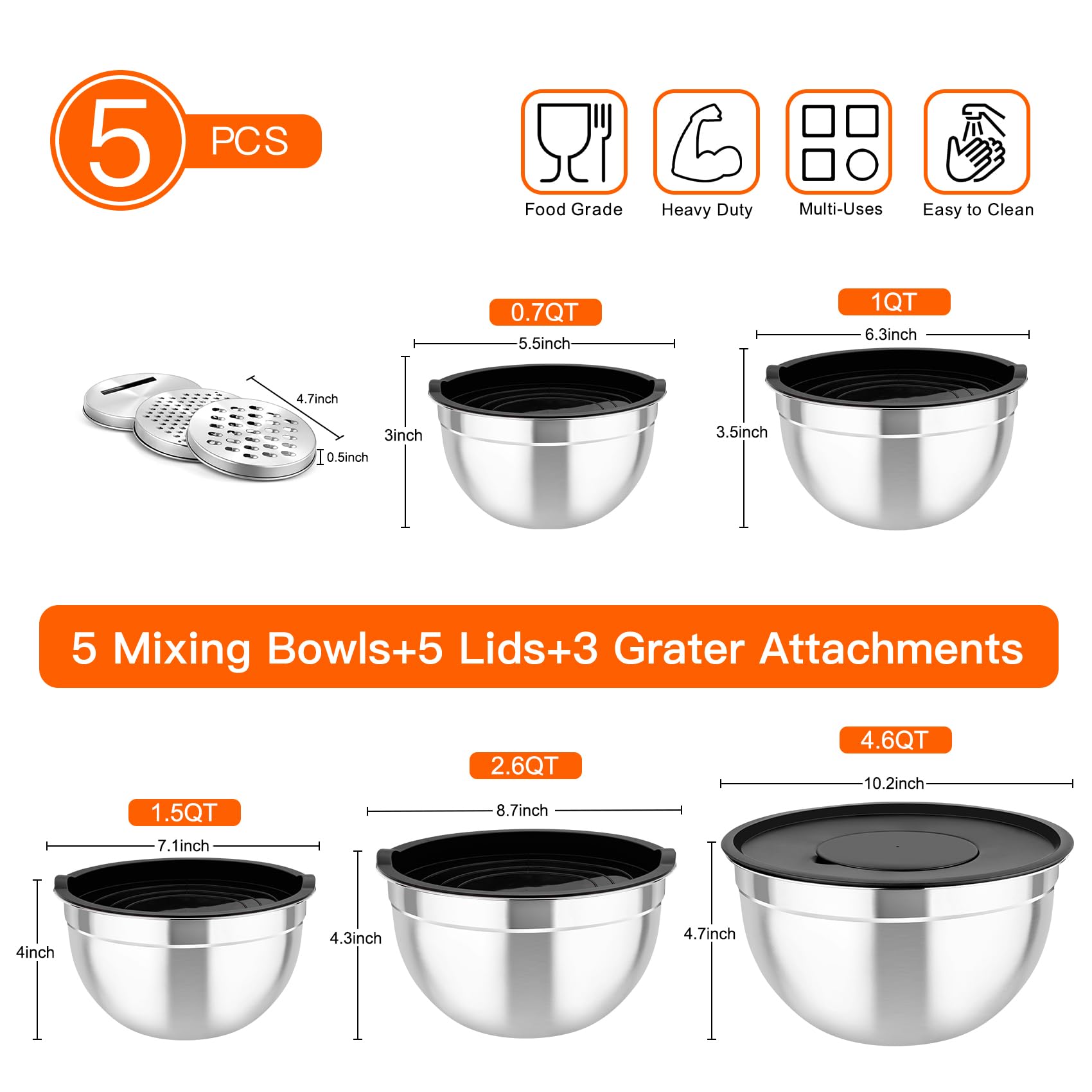 TeamFar bol mezclador de 1 qt con tapa hermética para conservar sobras frescas.