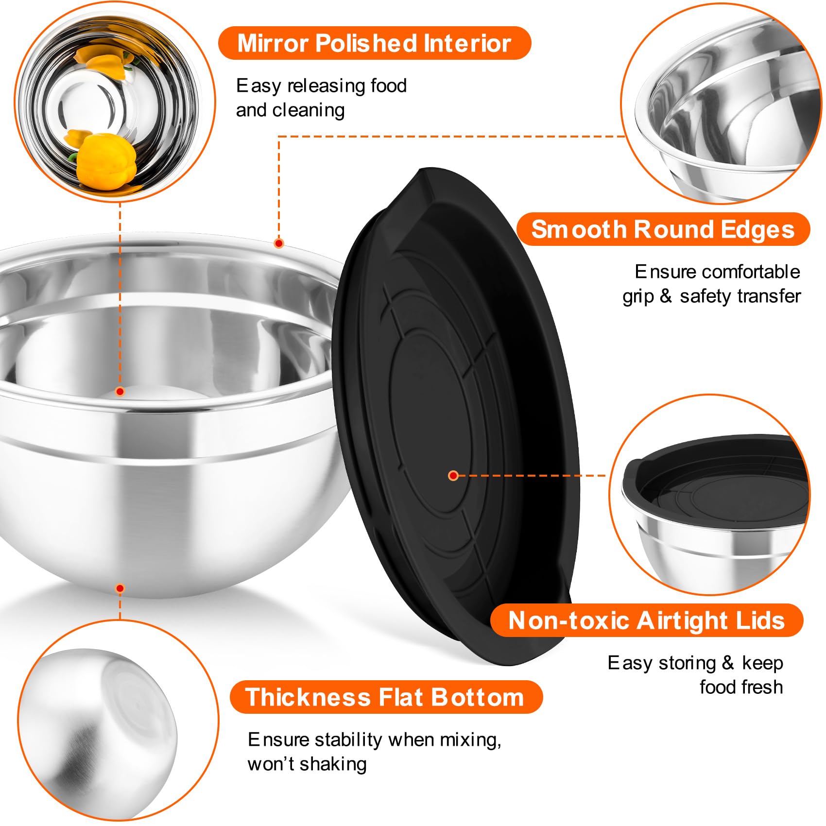 TeamFar bol de 2,6 qt con base plana para batir sin resbalar.