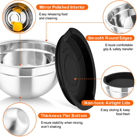 TeamFar bol de 2,6 qt con base plana para batir sin resbalar.