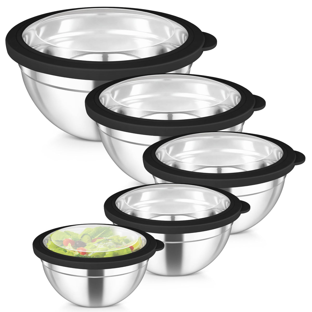 TeamFar conjunto de cuencos de mezcla apilables con tapas herméticas para ahorro de espacio