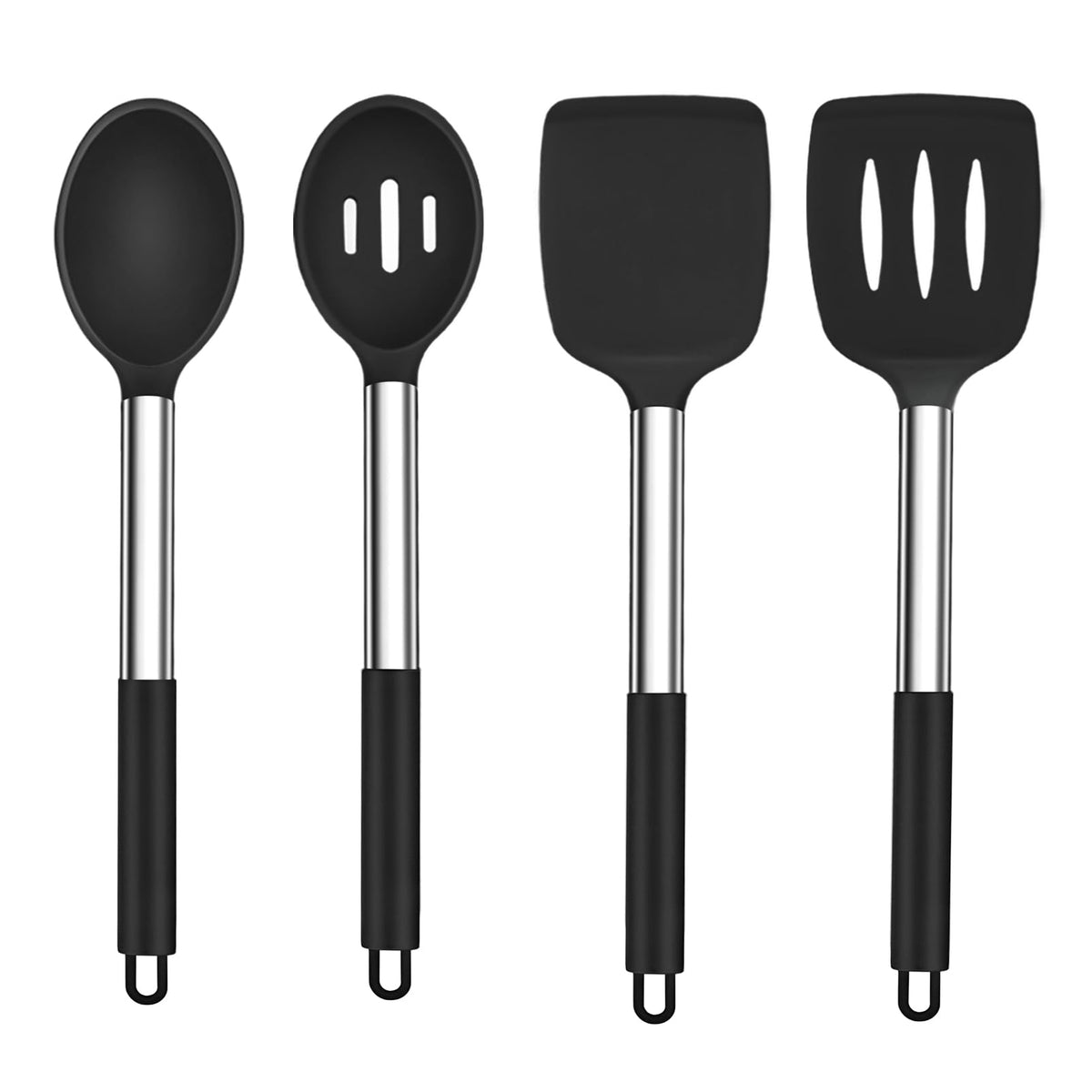 TeamFar conjunto-utensilios cocina silicona con mango inox para cocinar sin rayar