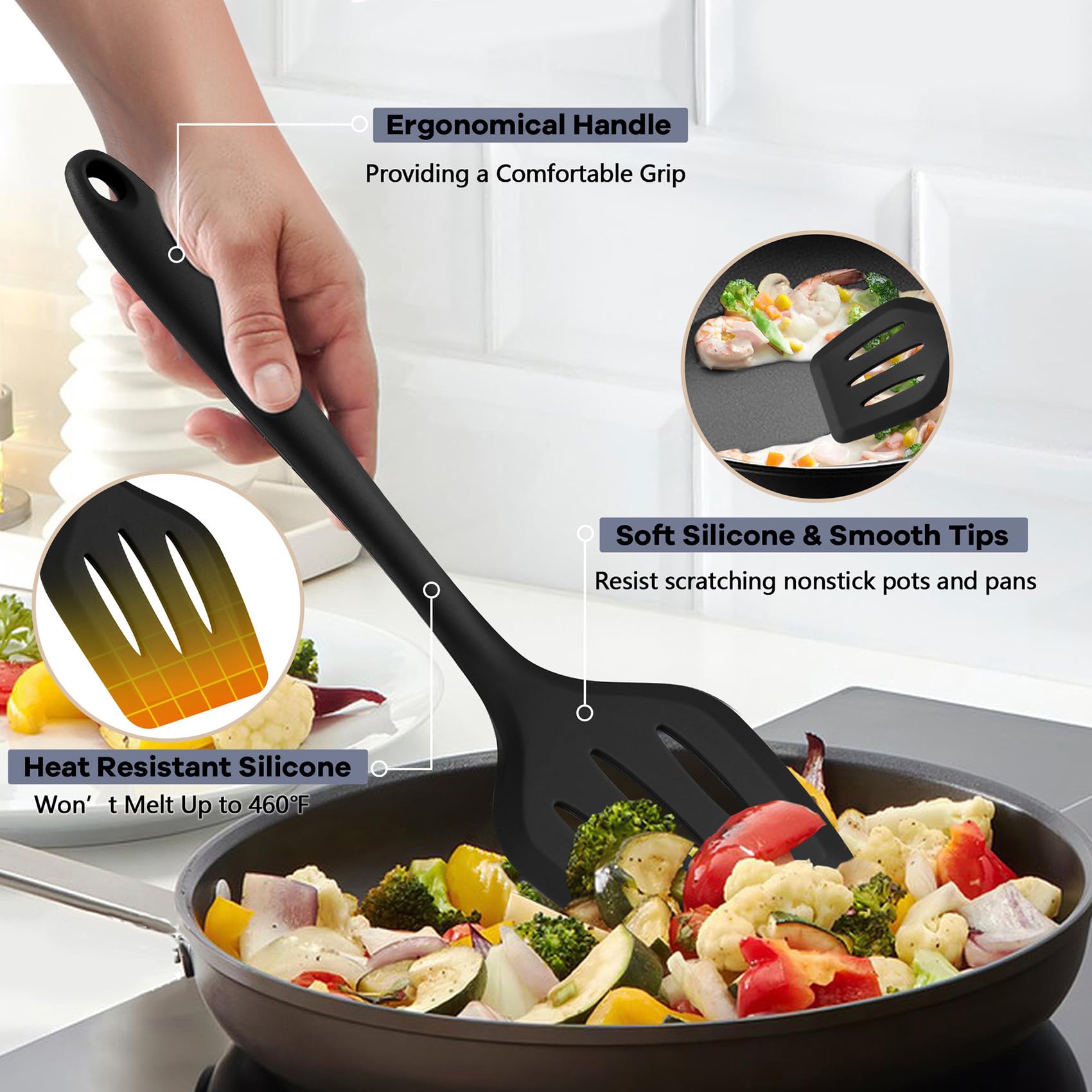TeamFar cuchara silicona para cocina, compatible con sartenes antiadhesivas.