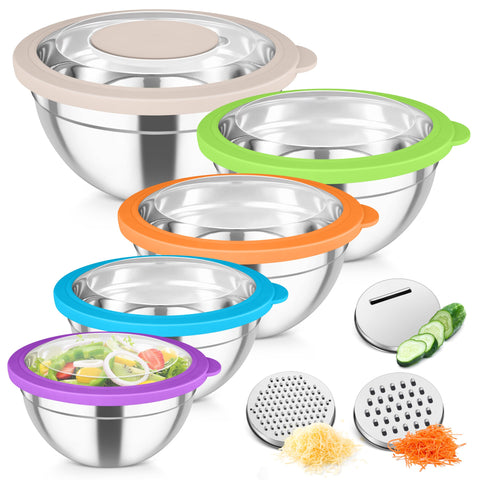 TeamFar tazones de mezcla de acero inoxidable con tapas transparentes, ideales para pre-preparar comidas