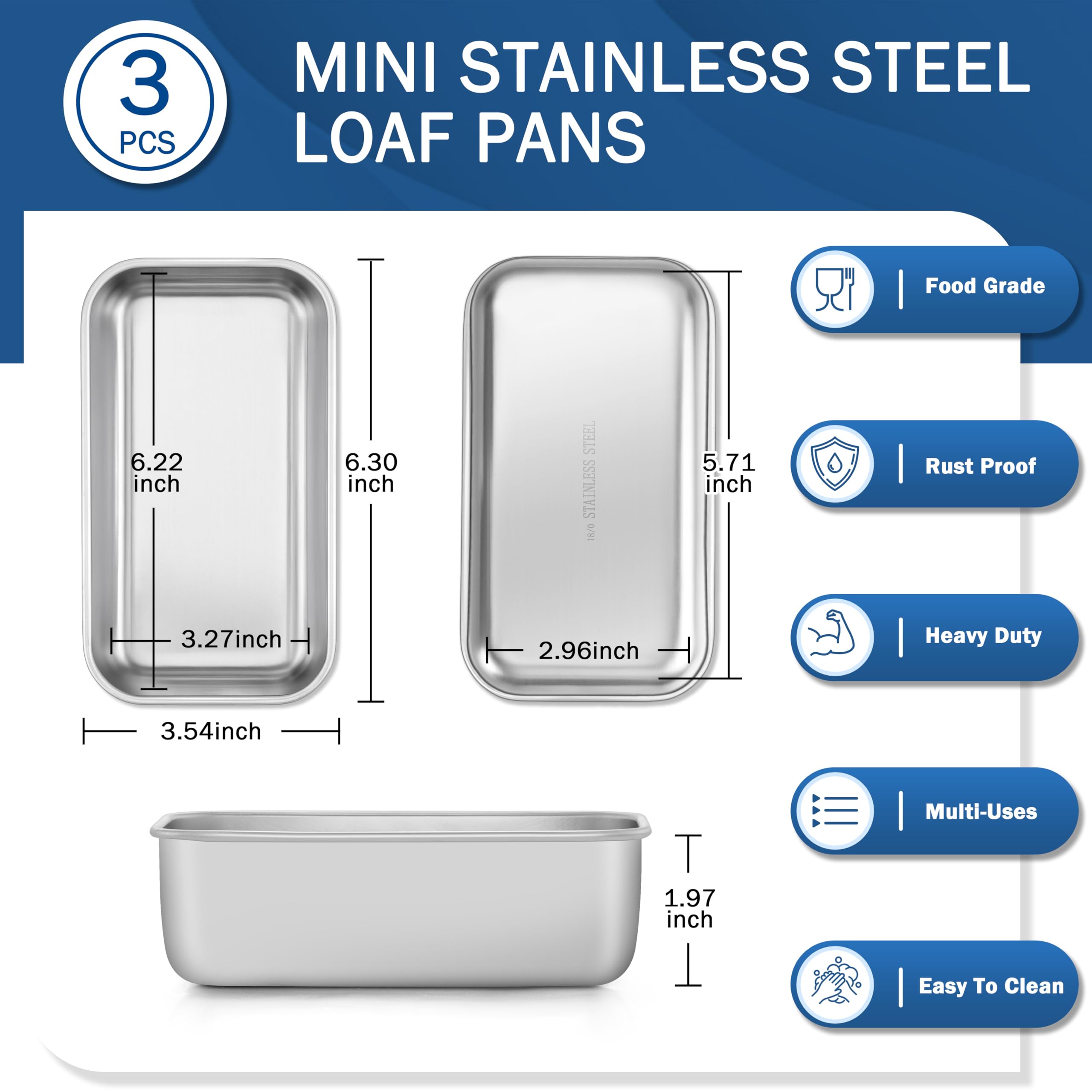 TeamFar Mini Molde Pan 3 Piezas, vista lateral, horneado uniforme para resultados consistentes